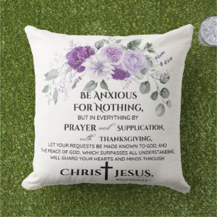 Philippinen 4:6-7 Schrift Purple Flowers Kissen