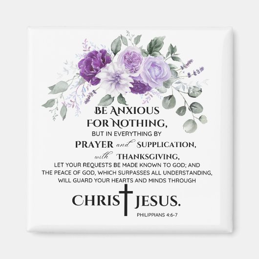 Philippinen 4:6-7 Schrift Purple Flowers Magnet (Vorne)