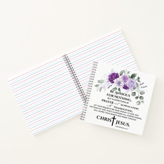 Philippinen 4:6-7 Schrift Purple Flowers Notizblock (Innenseite)