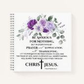 Philippinen 4:6-7 Schrift Purple Flowers Notizblock (Vorderseite)