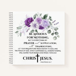 Philippinen 4:6-7 Schrift Purple Flowers Notizblock