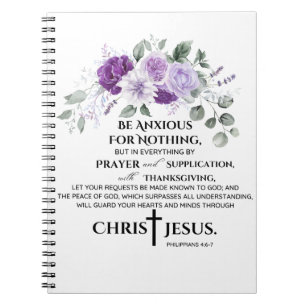 Philippinen 4:6-7 Schrift Purple Flowers Notizblock