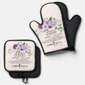 Philippinen 4:6-7 Schrift Purple Flowers Ofenhandschuh & Topflappen-Set (Vorderseite/Rückseite)
