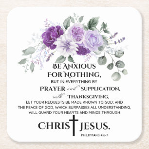 Philippinen 4:6-7 Schrift Purple Flowers Rechteckiger Pappuntersetzer