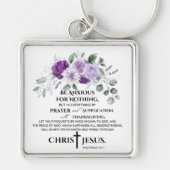 Philippinen 4:6-7 Schrift Purple Flowers Schlüsselanhänger (Vorne)