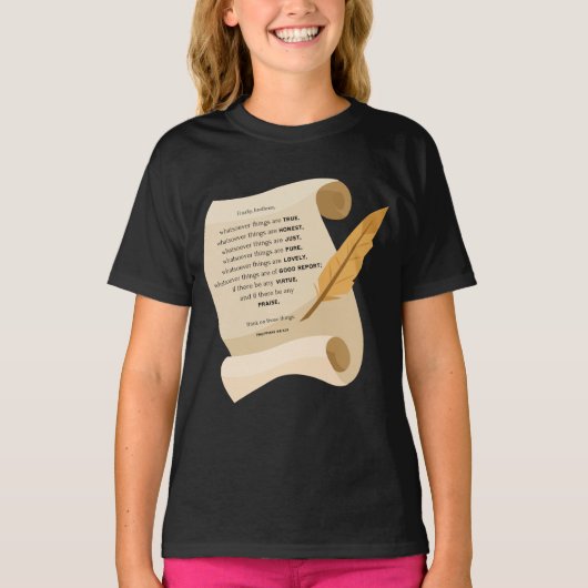 Philippinen 4:8 KJV Bibel Quote Scroll Girl's T-Shirt (Vorderseite)