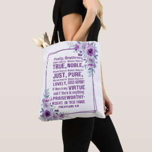 Philippinen 4:8 Lila Rose der Edellebibel Verse Tasche