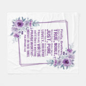 Philippinen 4:8 Noble Bibelverse Lila Blütenblüte Fleecedecke (Vorderseite (Horizontal))