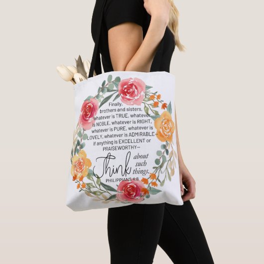 Philippinen 4:8 Rosa und gelbe Blumenreste Tasche (Von Nahem)