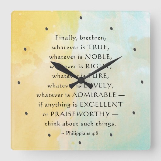 Philippinen: 4:8 Was auch immer wahr ist, Quadratische Wanduhr (Vorderseite)