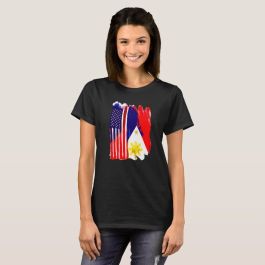 Philippinen-Flagge Halbamerikanischer Halb-Philipp T-Shirt (Vorne ganz)