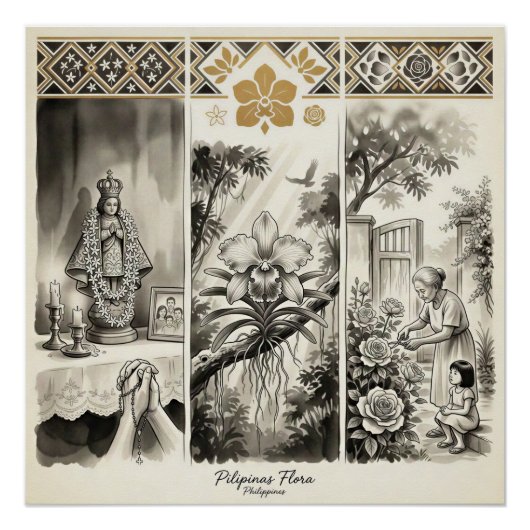 Philippinen Flora- Jasmin · Waling-Waling · Rose Poster (Vorderseite)