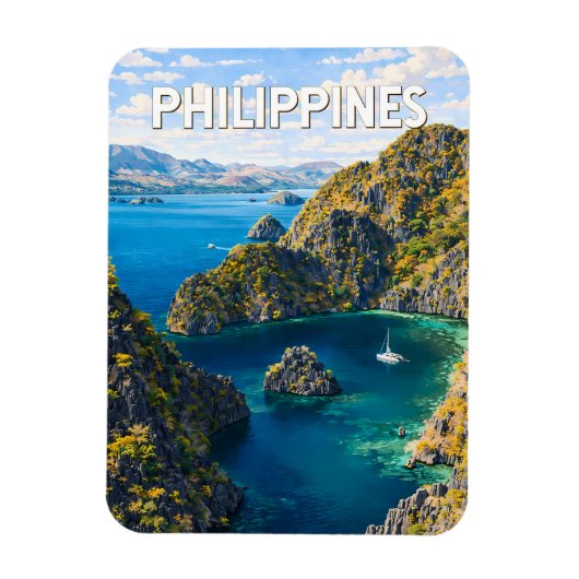 Philippinen Illustration Reise Kunst Vintage Magnet (Vertikal)