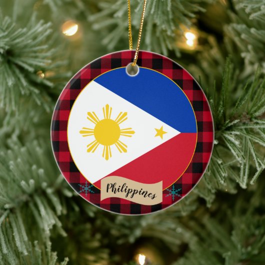 Philippinen, Roter Büffel kariert & philippinische Keramik Ornament (Baum)