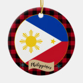 Philippinen, Roter Büffel kariert & philippinische Keramik Ornament (Vorne)