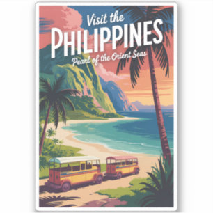 Philippinen Strand Illustration Reise Kunst Vintag Aufkleber