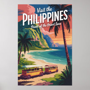 Philippinen Strand Illustration Reise Kunst Vintag Poster
