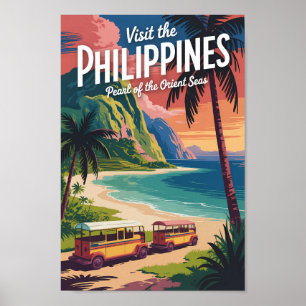 Philippinen Strand Illustration Reise Kunst Vintag Poster
