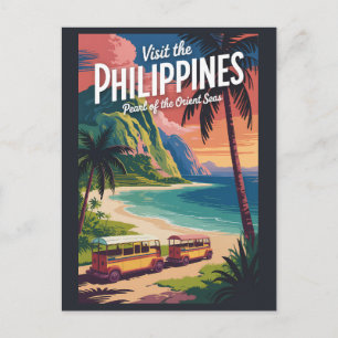 Philippinen Strand Illustration Reise Kunst Vintag Postkarte