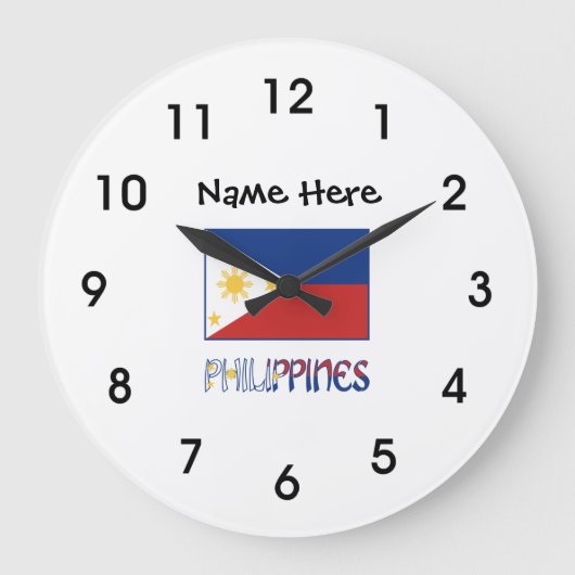 Philippinen und philippinische Flagge und Ihr Name Große Wanduhr (Vorderseite)