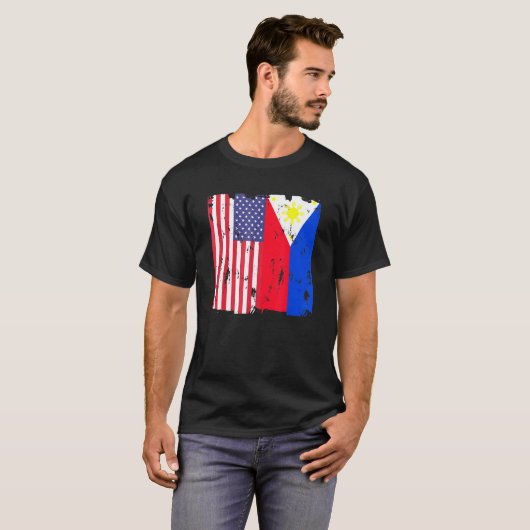 Philippinen USA Flaggenphilippinische Amerikanisch T-Shirt (Vorne ganz)