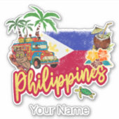 Philippinen Vintage Tarsier Flag Palm Souvenir Aufkleber (Vorderseite)