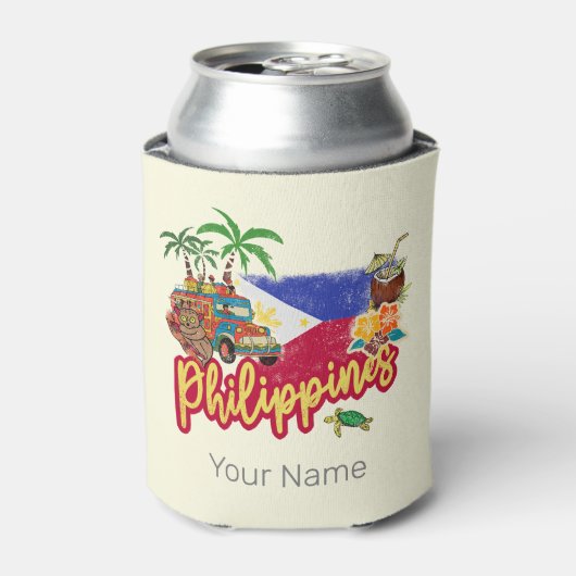 Philippinen Vintage Tarsier Flag Palm Souvenir Dosenkühler (Kanne Vorderseite)
