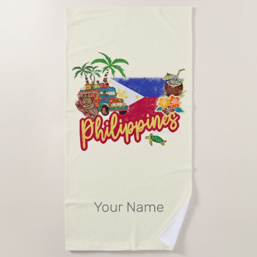 Philippinen Vintage Tarsier Flag Palm Souvenir Strandtuch (Vorderseite)