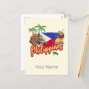 Philippinen Vintage Tarsier Flag Palme Souvenir Feiertagspostkarte
