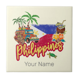Philippinen Vintage Tarsier Flag Palme Souvenir Fliese