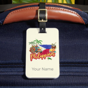 Philippinen Vintage Tarsier Flag Palme Souvenir Gepäckanhänger
