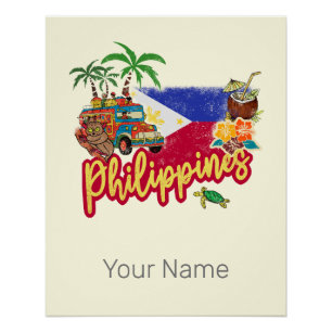 Philippinen Vintage Tarsier Flag Palme Souvenir Poster