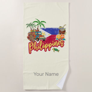 Philippinen Vintage Tarsier Flag Palme Souvenir Strandtuch