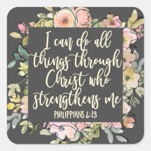 Philippiner 4:13 Bibelverse Hübsche Pastelle Flora Quadratischer Aufkleber