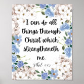 Philippiner 4:13 Blue Hydrangea starkes Bibelangeb Poster (Vorne)