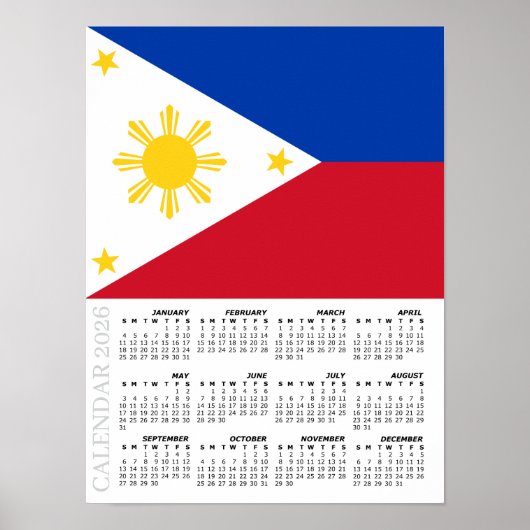 Philippines 2026 Calendar, Large, Philippine Flag Poster (Vorne)