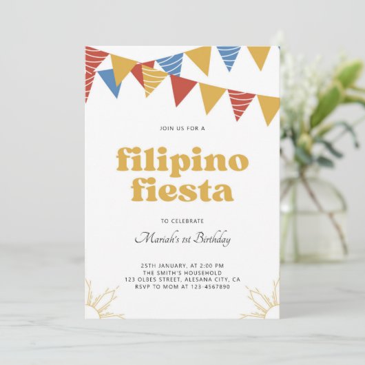 Philippines Sun Filipino Fiesta Einladung Boho (Stehend Vorderseite)