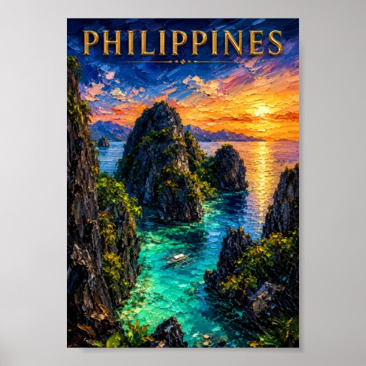 Philippines: Tropical Sunset Palawan Coast Art Sou Poster (Vorne)