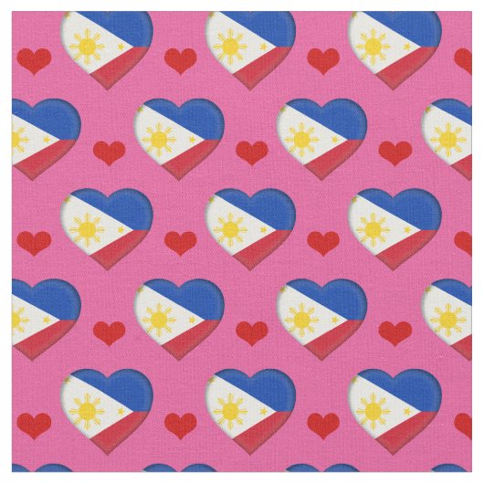 Philippinische Flag & Red Heart Modefabrik Stoff (Nahaufnahme)