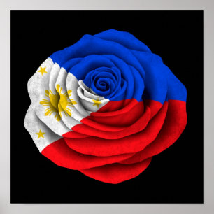 Philippinische Rosen-Flagge auf Schwarzem Poster