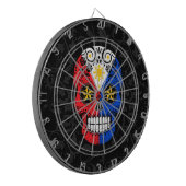 Philippinischer Flaggen-Zuckerschädel mit Rosen Dartscheibe (Vorderseite Links)