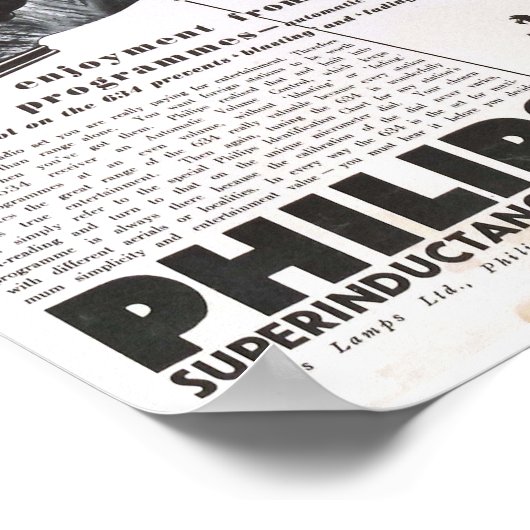 Philips Radio 1934 Werbung antikes Retro Poster (Ecke)