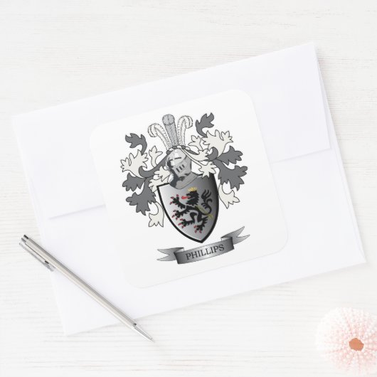Phillips-Familienwappen-Wappen Quadratischer Aufkleber (Umschlag)