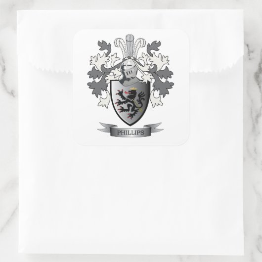 Phillips-Familienwappen-Wappen Quadratischer Aufkleber (Tasche)