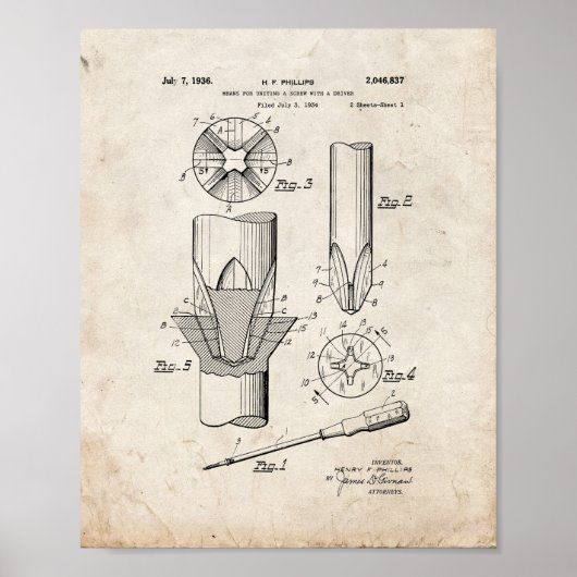 Phillips Kopf Schraubenzieher Patent - Altes Ausse Poster (Vorne)