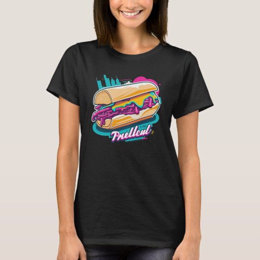 Philly Cheesesteak Synthwave 80er Retrowave Aesthe T-Shirt (Vorderseite)