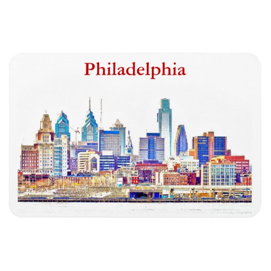 Philly Color Sketch Skyline Premium Magnet (Horizontal)