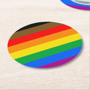 Philly Regenbogen-Stolzflagge Runder Pappuntersetzer