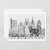 Philly Skyline - Cat on Fence Postcard Postkarte (Vorne/Hinten)
