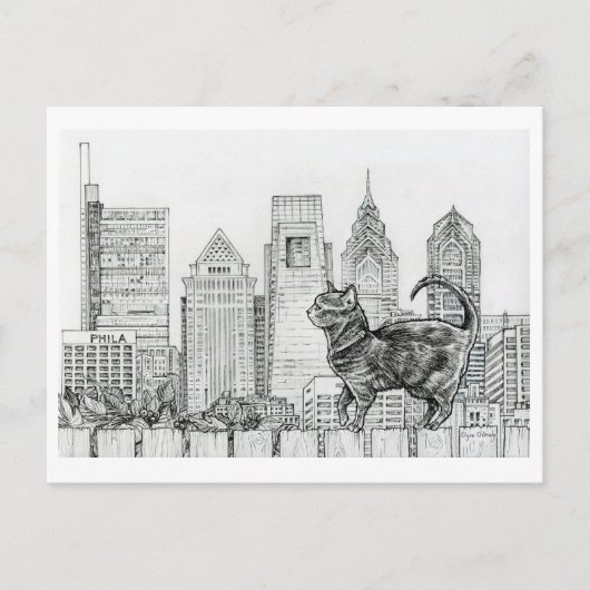 Philly Skyline - Cat on Fence Postcard Postkarte (Vorderseite)